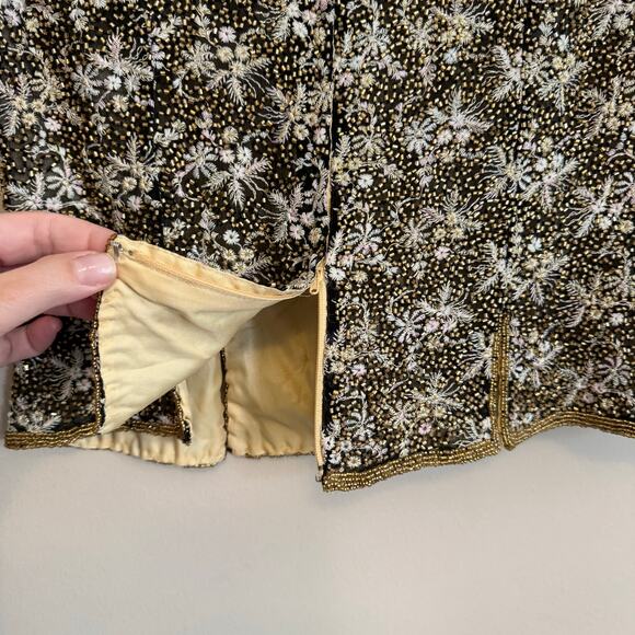 Vintage Adrianna Pappell Tank Top Womens 10 Gold Silk Floral Embroidered Beaded - Picture 6 of 7